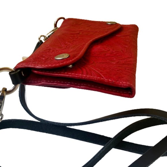 KAHLILA Red Tooled Leather Crossbody Wallet Purse Bag - Picture 6 of 16